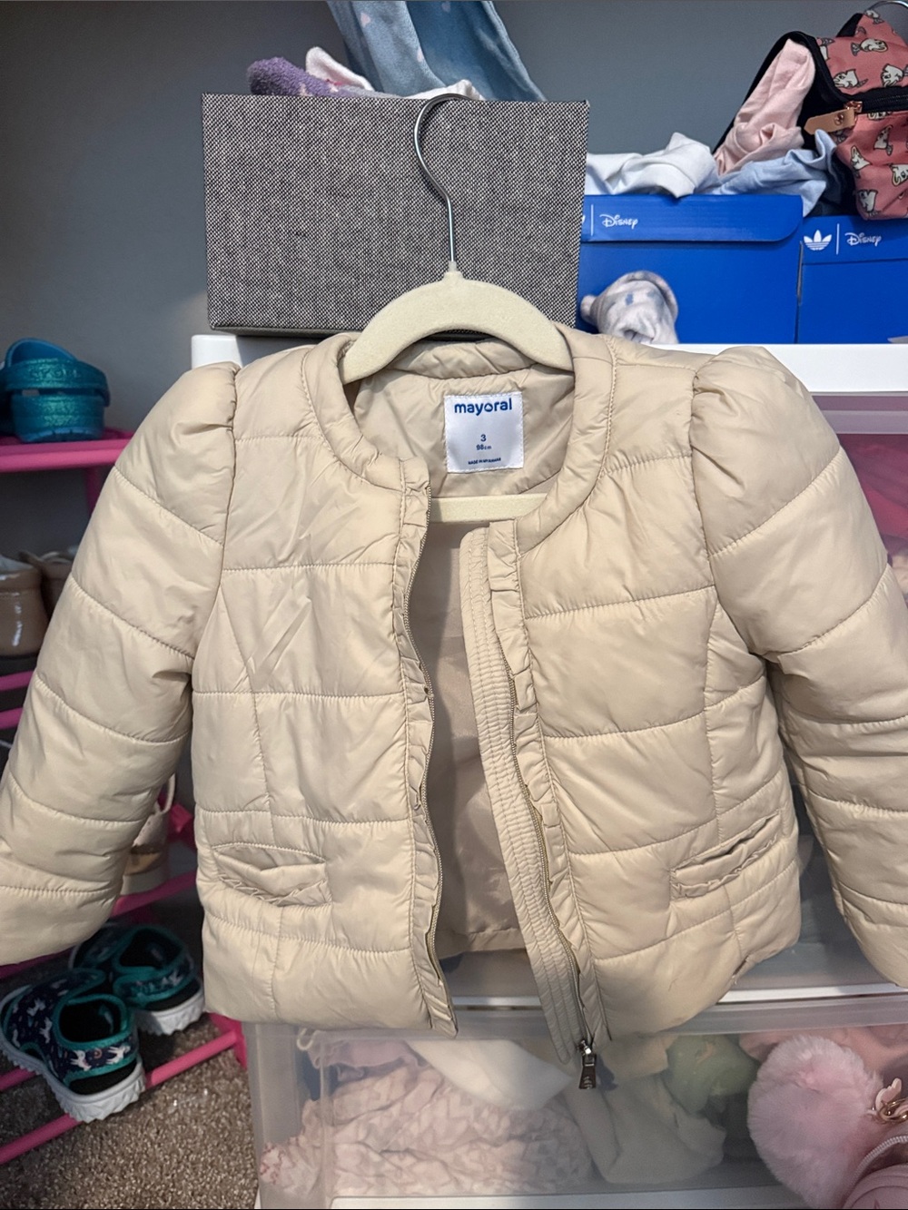 Mayoral Cream Quilted Puff Sleeve Jacket